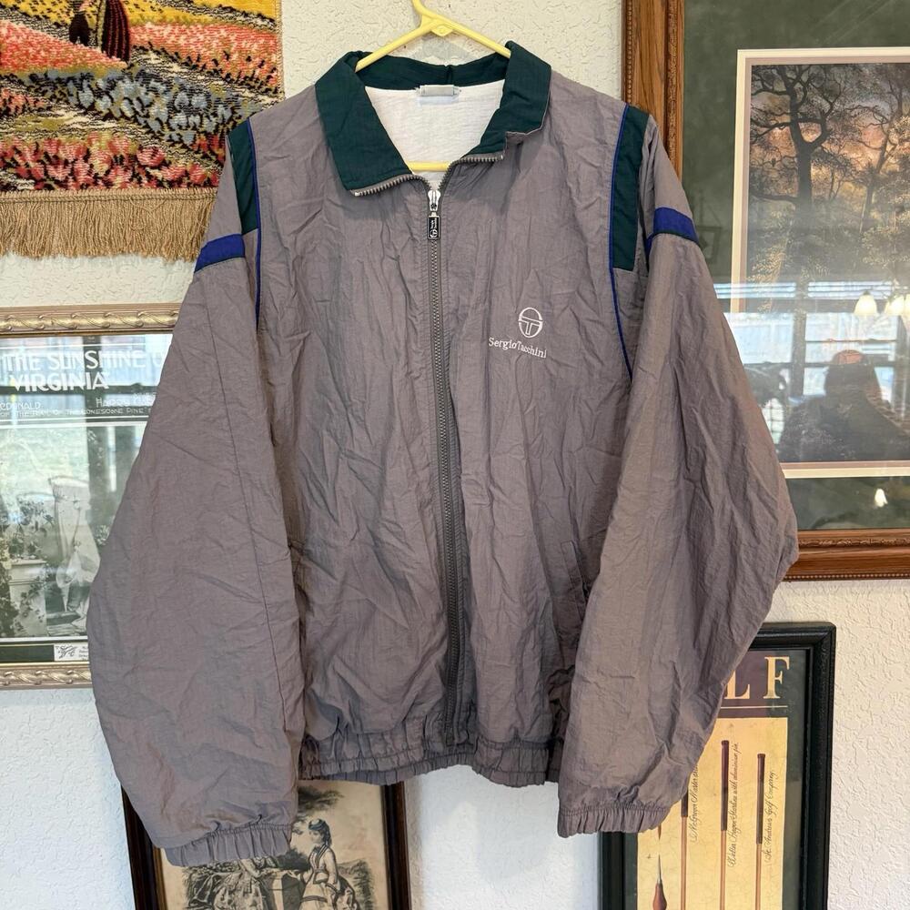 Vintage 80s RARE‎ Sergio Tacchini Italian Track Jacket Bomber Blue Nylon Mens 42